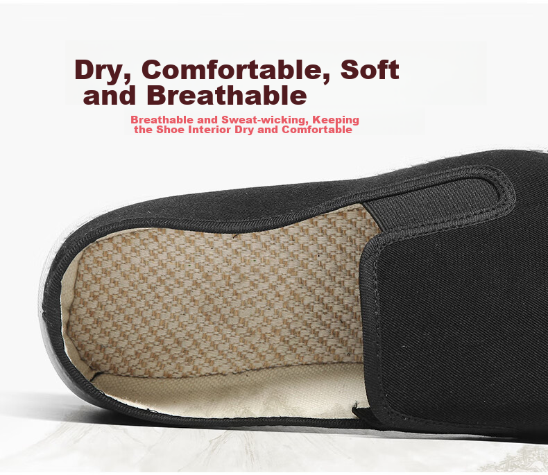 3515 Old Beijing Cloth Shoes for Men, Work Shoes, Soft-Soled Casual Shoes, Breathable Slip-On Traditional Cloth Shoes, Black, Size 38 7