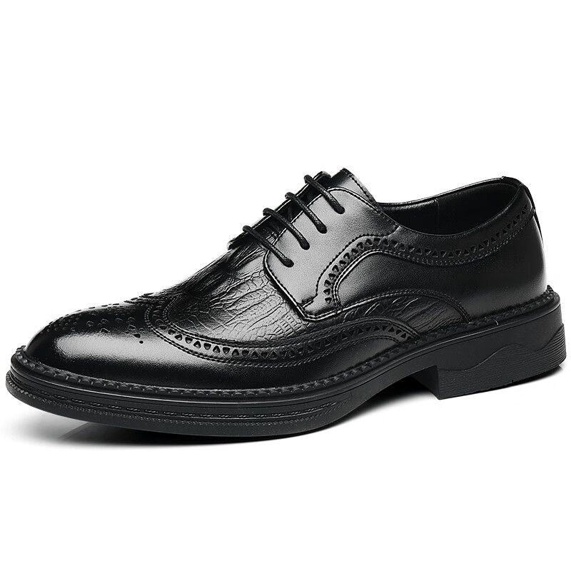 CARTELO Men's Leather Shoes, Brogue Derby Shoes, Business Style 2026 New Casual Genuine Leather Formal Shoes, Heightening British Style Wedding Shoes