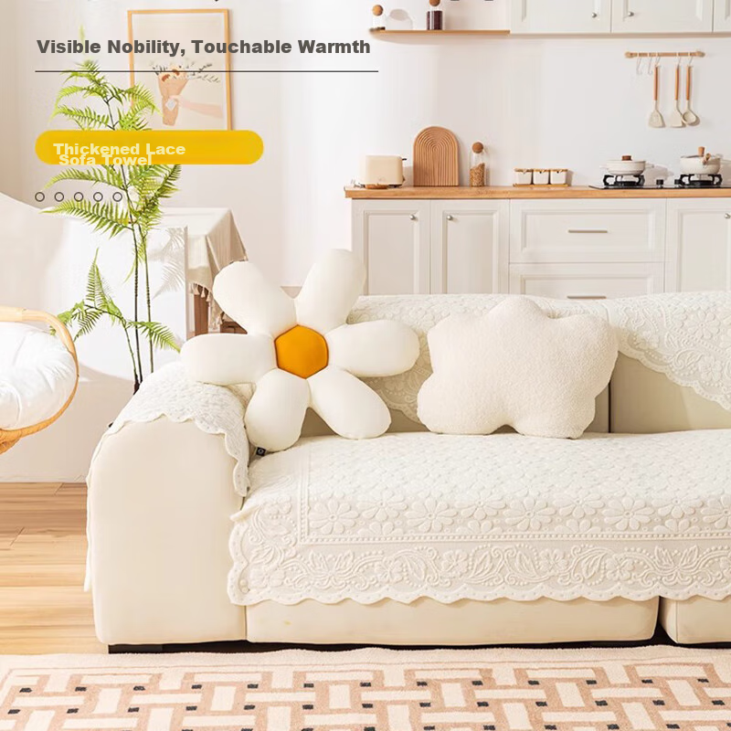 AVIVI Lace Sofa Cover, Sofa Pad, Seat Cushion, Non-Slip, All-Season Universal Sofa Slipcover, 90*200 Cm, Spring Orchid Autumn Chrysanthemum Patter