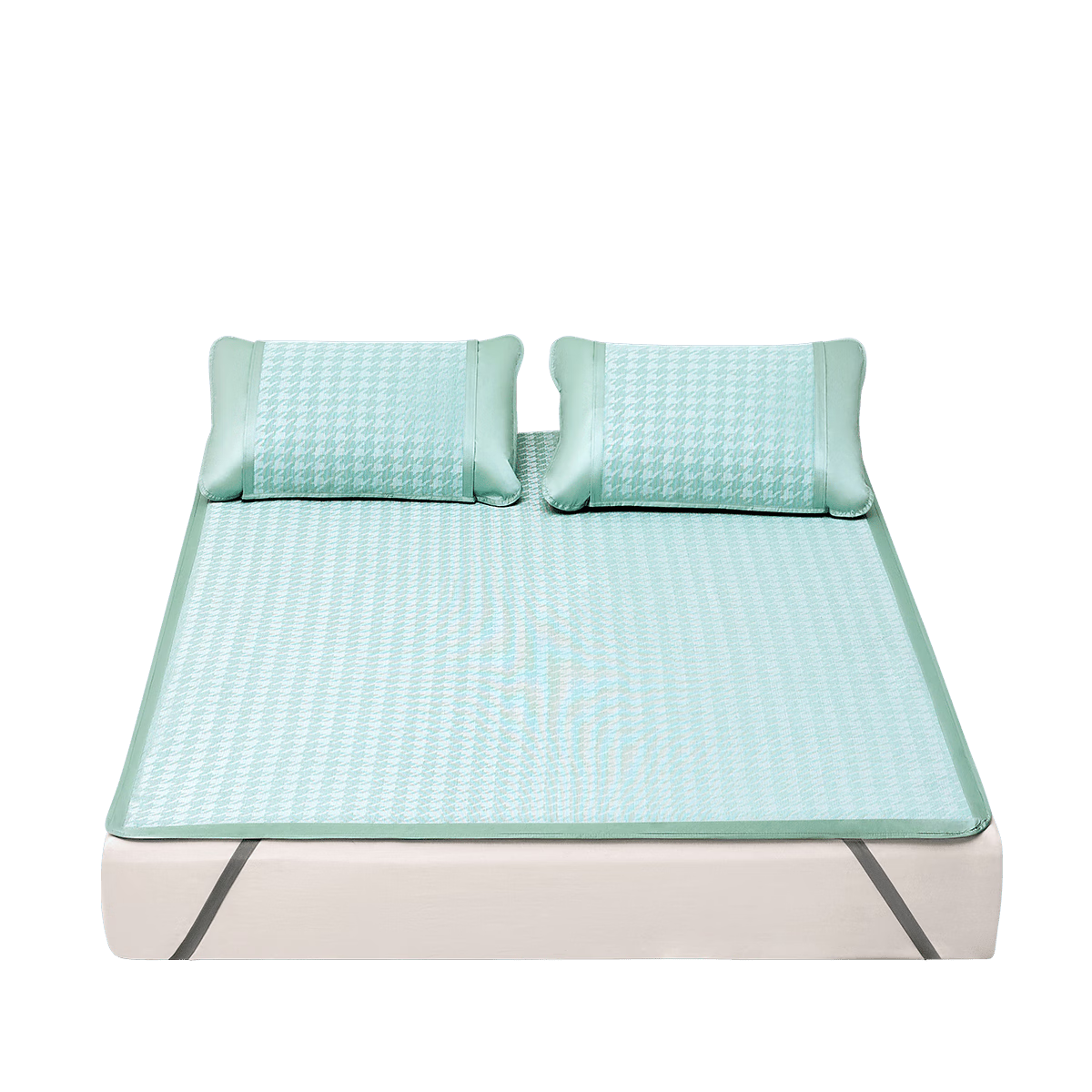 LOVO Luolai Home Textiles, Houndstooth Pattern, 150D Ice Silk Cooling Mat, Double Size, Three-Piece Set, Green, 150*200