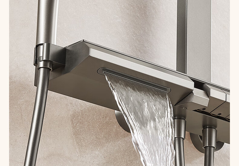 Anhua Bathroom Shower Set, Complete Integrated Brass Pressure-Increasing Square Tube, with Digital Display, Gunmetal Gray, N4G9041GGW 32