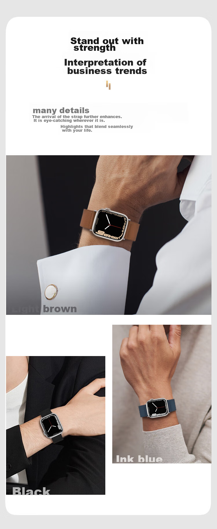 MSSM Leather Watch Strap Compatible with Apple Watch, Swift Cowhide Band for IWatch S12/11/ultra4/S10/9/SE3 - Brown 44-49 22