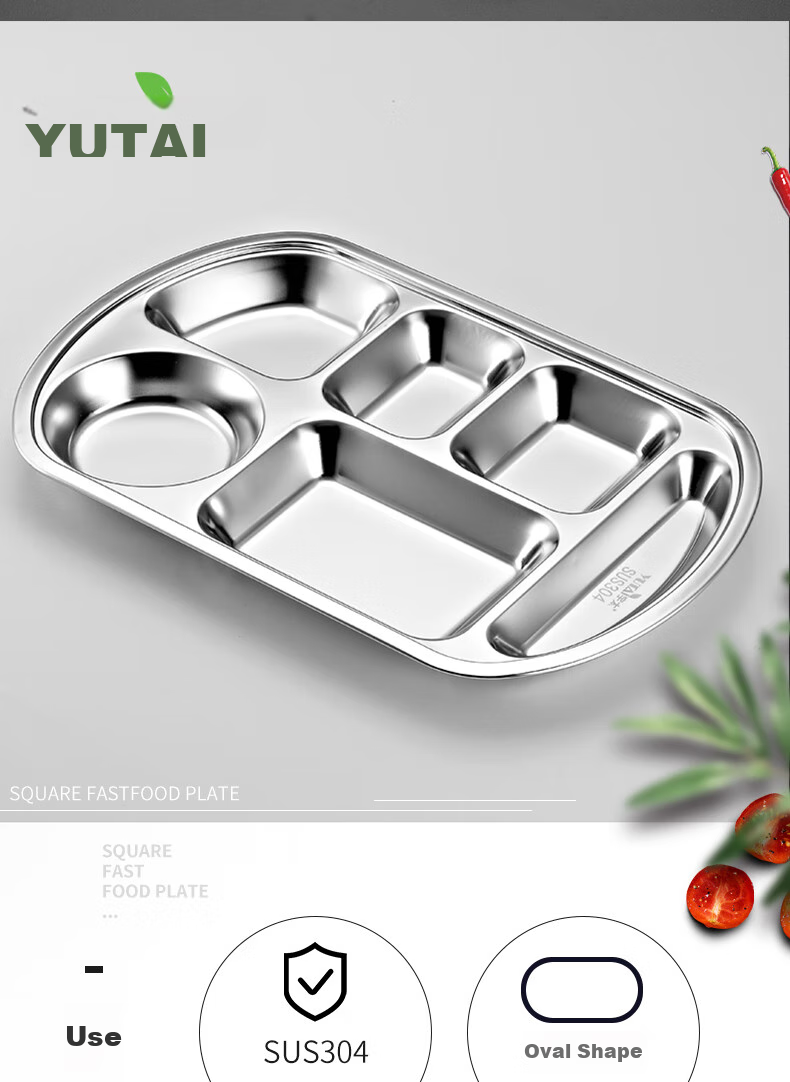 YUTAI 304 Stainless Steel Lunch Box with Five Compartments, Deep Divided Bento Box with Lid for Cafeteria S5G 2