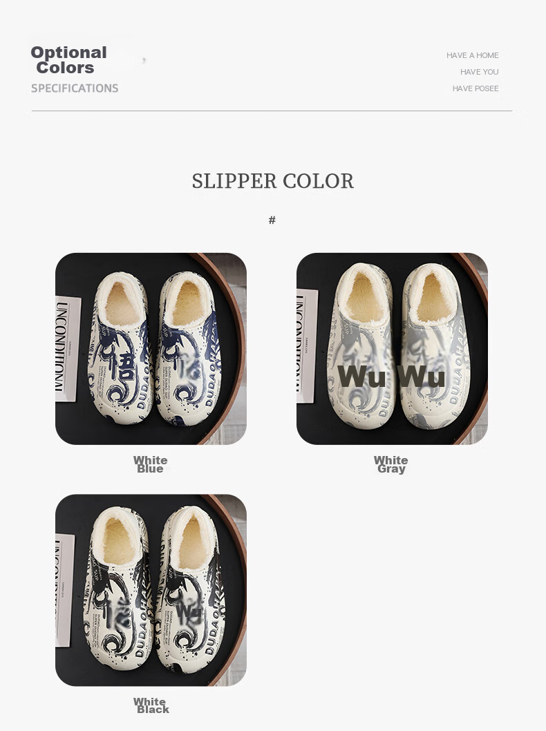 GUOLUOFEI National Trend Cotton Slippers for Men And Women, Outdoor Waterproof Non-Slip Indoor Thick-Soled Fleece-Lined Closed-Toe Cotton Shoes, Gray And White, Size 44-45 4