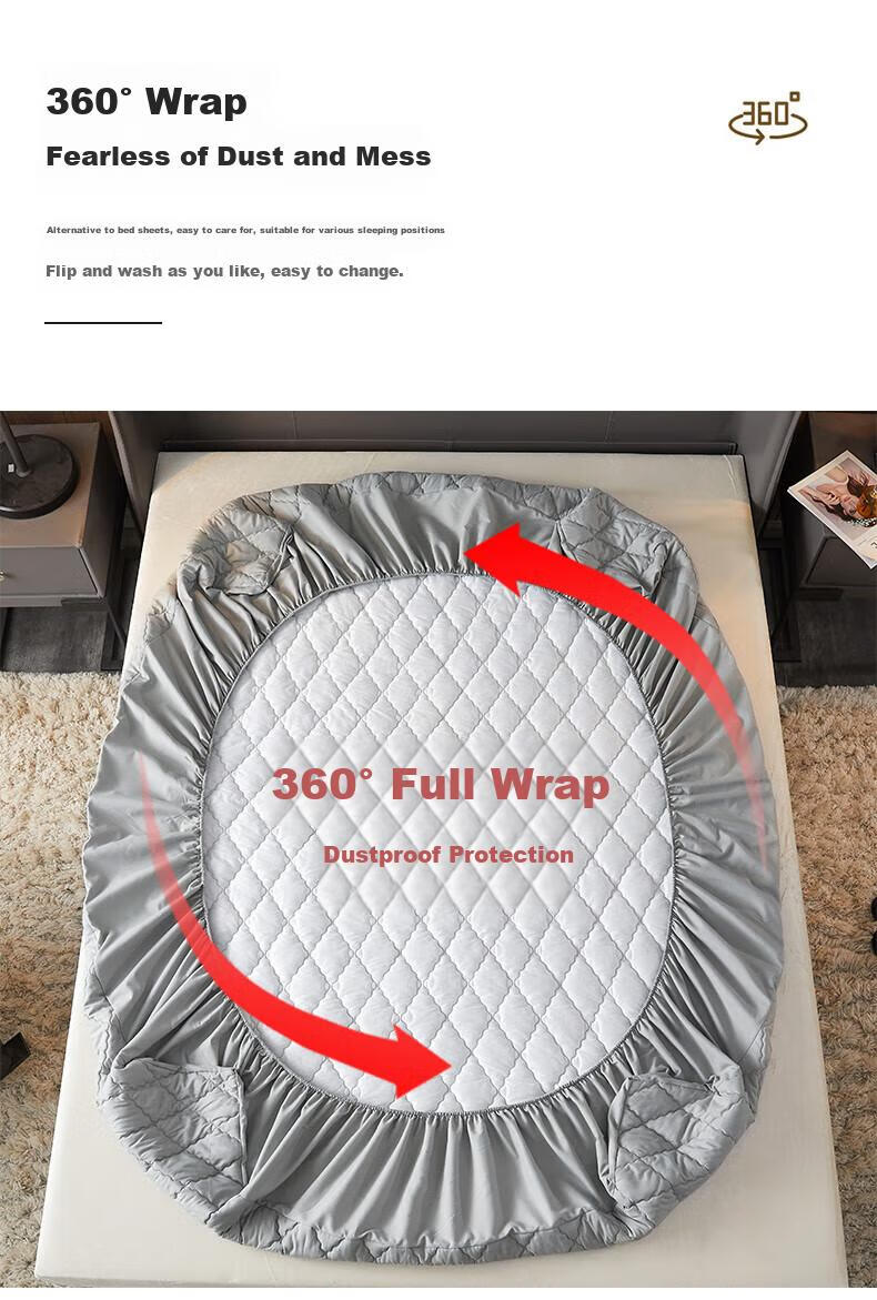 I-WILL Brushed Cotton Quilted Double Mattress Protector Single Piece Spiral Grid Waterproof Quilted Fitted Sheet Khaki 150x200cm 12