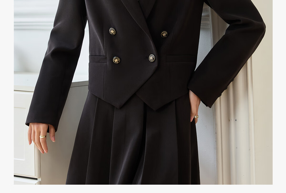 PinCai Women's Black Short Blazer Suit Jacket Casual Long Sleeve Shoulder-Padded Professional Workwear P51U001 7