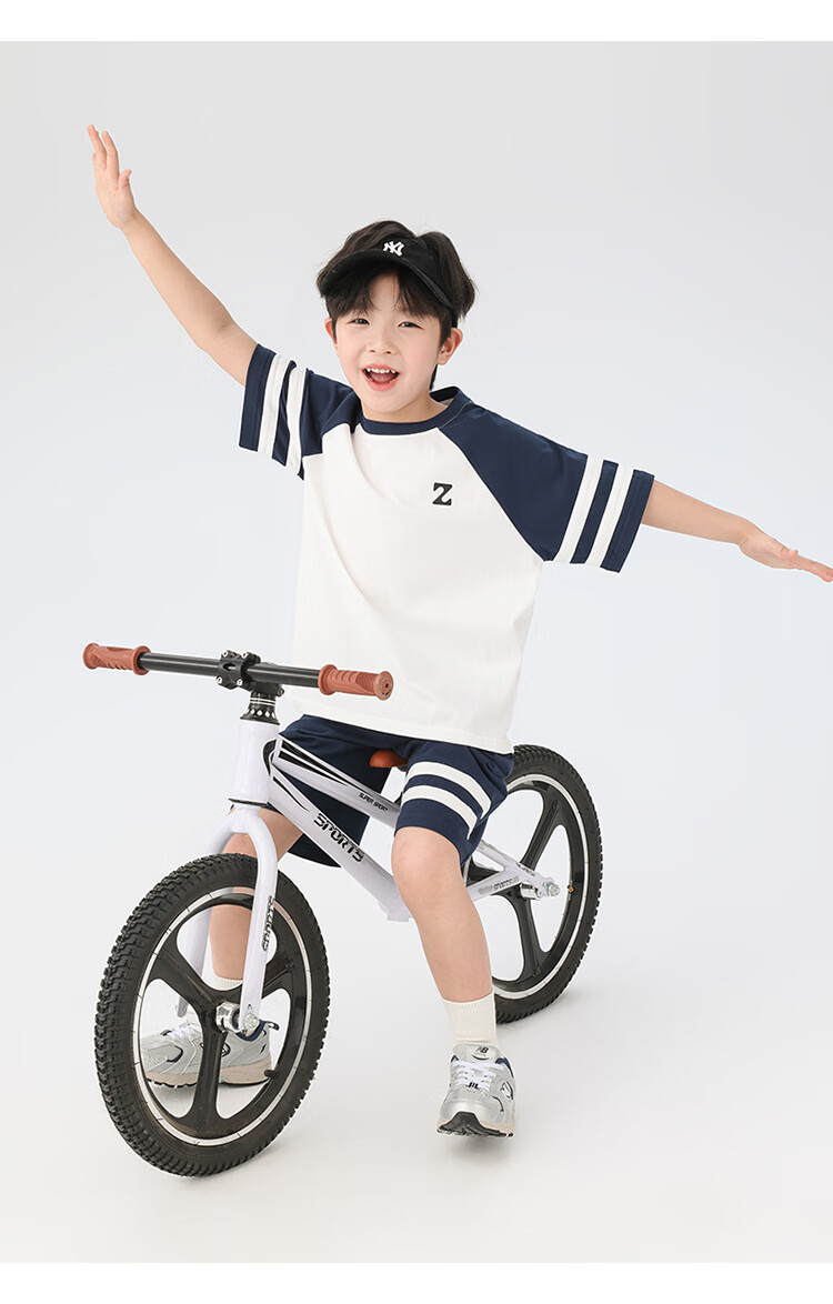 Zuoxi Boys' Summer Outfit Set, Children's Sports Short-Sleeve Pure Cotton Summer 2026 New Style Two-Piece Set for Boys, White, Size 170 14