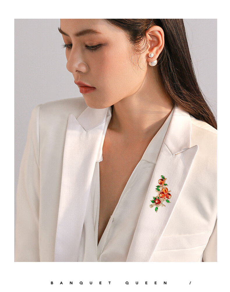 Qlady Wishing You Good Luck Persimmon Brooch, High-End Women's Light Luxury Elegant Corsage Pin, Suit Accessory, Mid-Autumn Festival And Birthday Gift 7