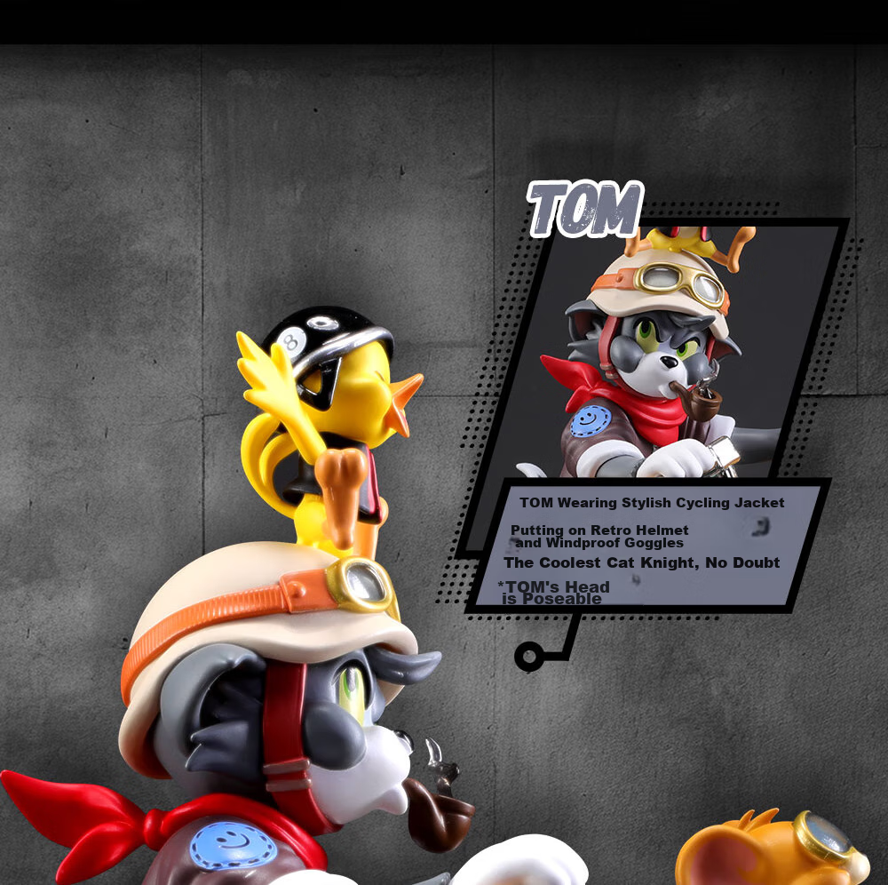 52TOYS TOM & JERRY Retro Motorcycle Action Figure, Trendy Anime Toy Decoration Gift 6