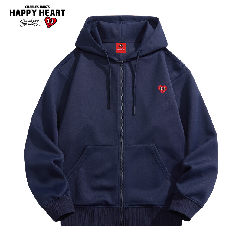 Chaersitaoxin [Wang Churan's Choice] Fleece-Lined Hooded Cardigan Sweatshirt for Men And Women, Simple Top, Casual Jacket, Navy Blue, Size S