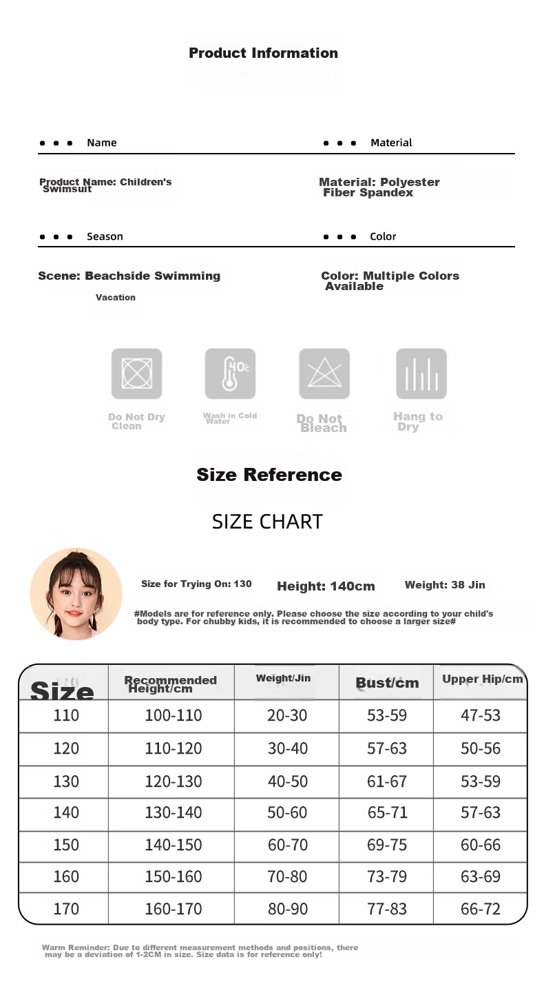 PEAK Children's Swimsuit for Girls, Summer One-Piece Dress Style Sun Protection Princess Swimwear for Older Kids, Hot Spring Swimwear Size 140 9