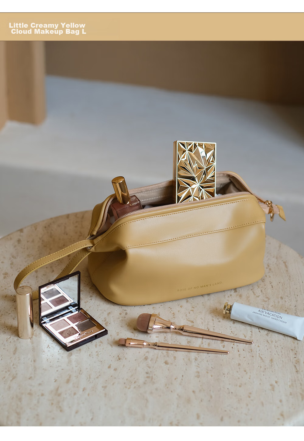 EACHY Large Capacity Portable Makeup Bag for Women, High-End Instagram Trendy Travel Toiletry Organizer Bag - Milk Apricot White XL 23