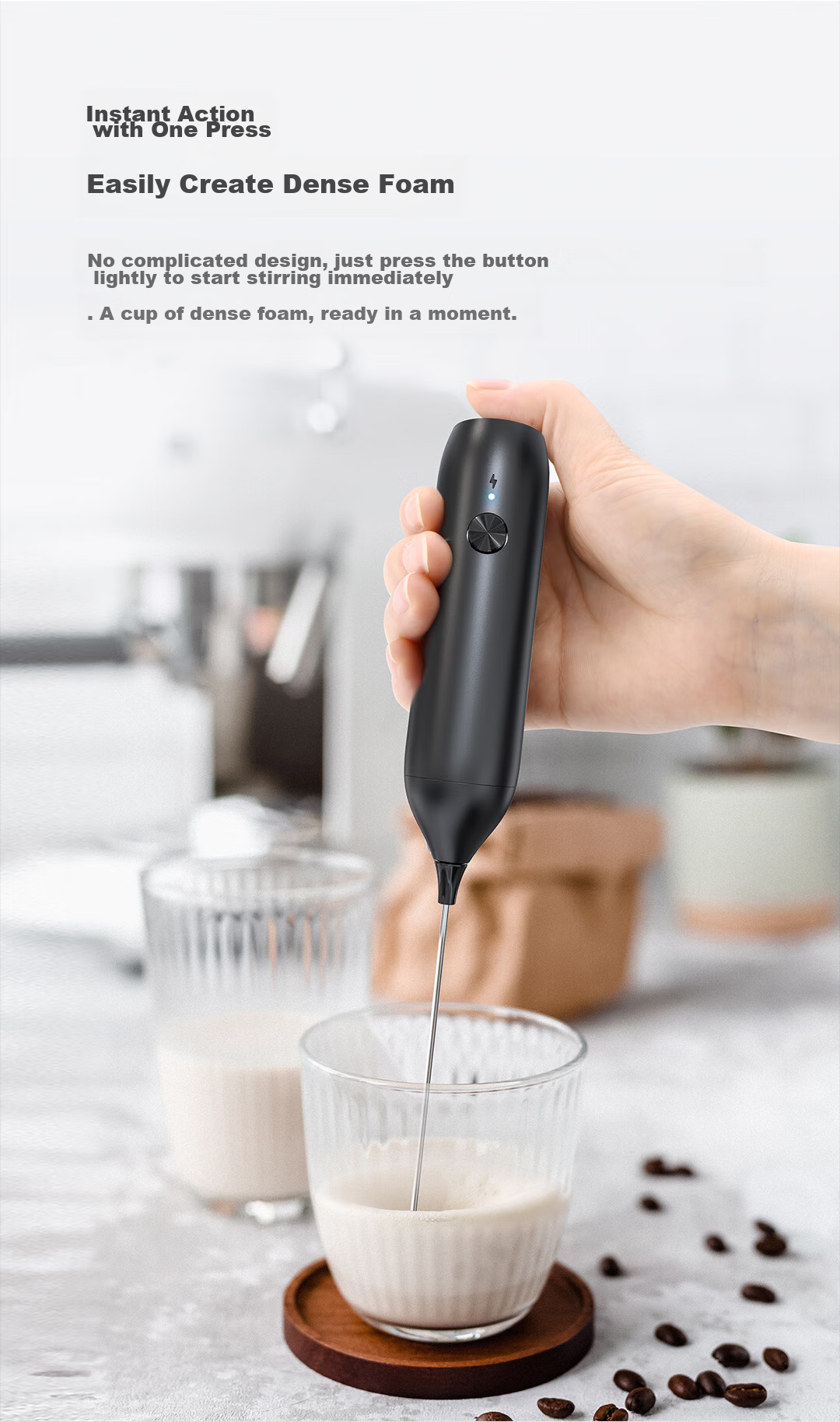 CLITON Electric Milk Frother Coffee Creamer Maker, Rechargeable Milk Frother, Stainless Steel Handheld Mini Mixer 2