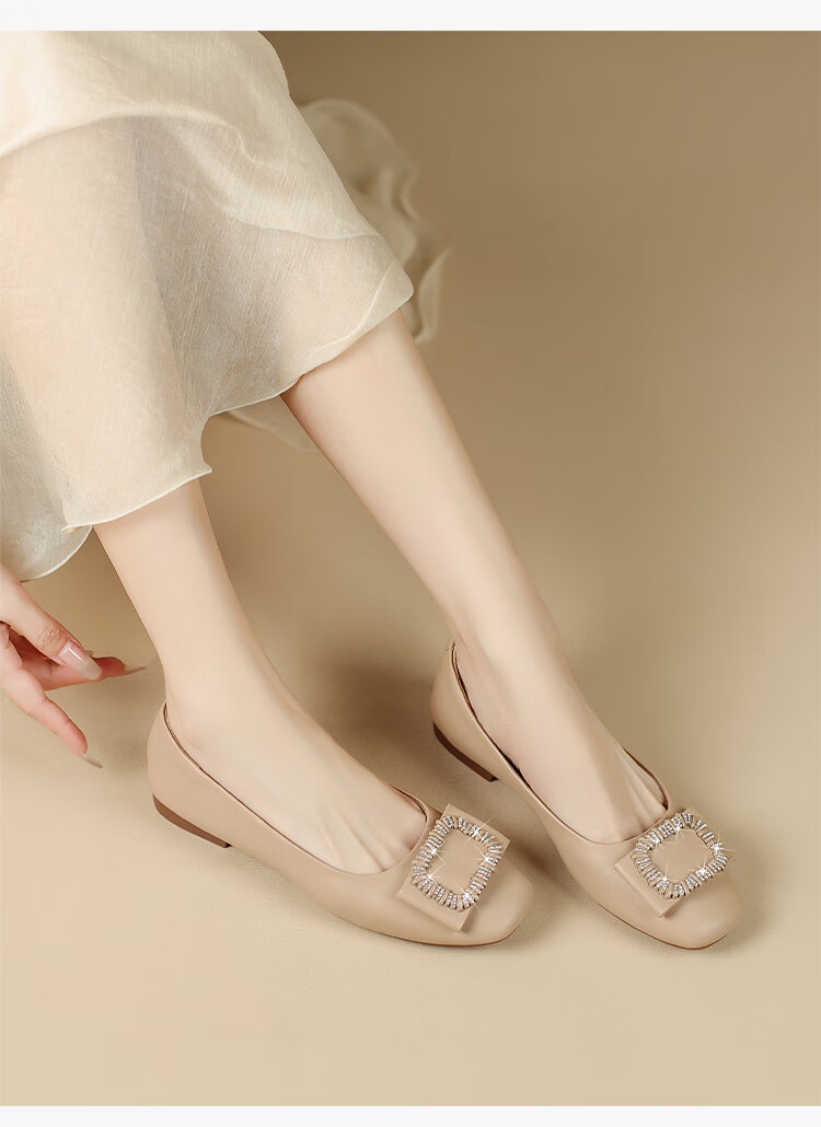 ZHR Women's Single Shoes, Commuter Style Soft Upper Flat Boat Shoes, Slip-On Leather Shoes for Women, 2026 New AH613 Beige Size 38 18