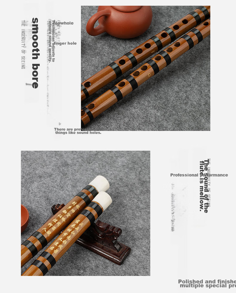 Minsine Bitter Bamboo Refined Dizi Bamboo Flute in G Key, Beginner-Friendly Horizontal Flute for Ethnic Wind Instruments D18 6