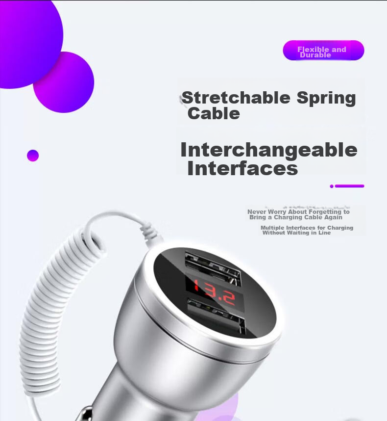 Newsmy Car Charger, Fast Charging Cigarette Lighter, Car Power Converter Plug with Three-Way Cable, Car Charger 5
