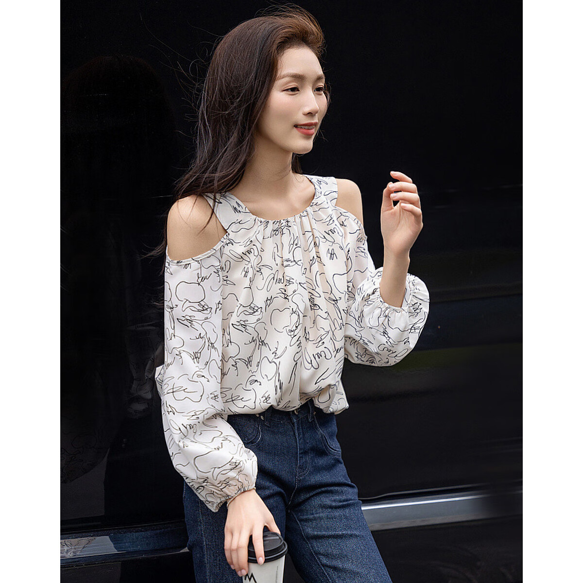 Dme [Qingyan Fanhua] Spring And Autumn Korean-Style Beautiful Women Design Shoulderless Shirt, Delicate Comfortable Concealing Blouse