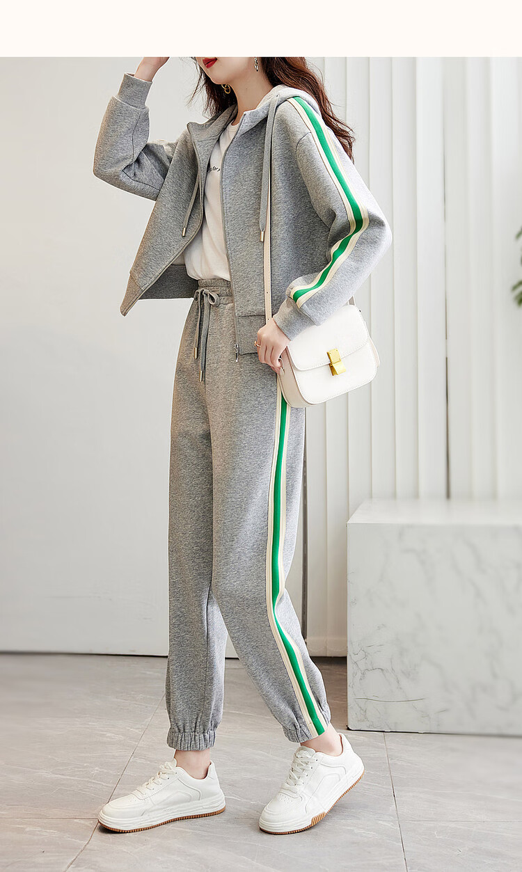 Dme [Woven Casual Set] Spring And Autumn Hooded Long-Sleeve Top Mid-Rise Pants Two-Piece Set for Women, Off-White, XL 12