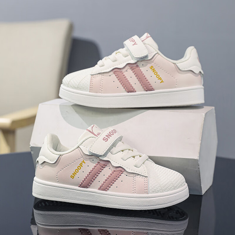 SNOOPY Children's Shoes, Kids' Sneakers for Boys And Girls, Autumn White Shoes, Fashionable Shell Toe Skateboard Shoes, 2008 Pink, Size 28