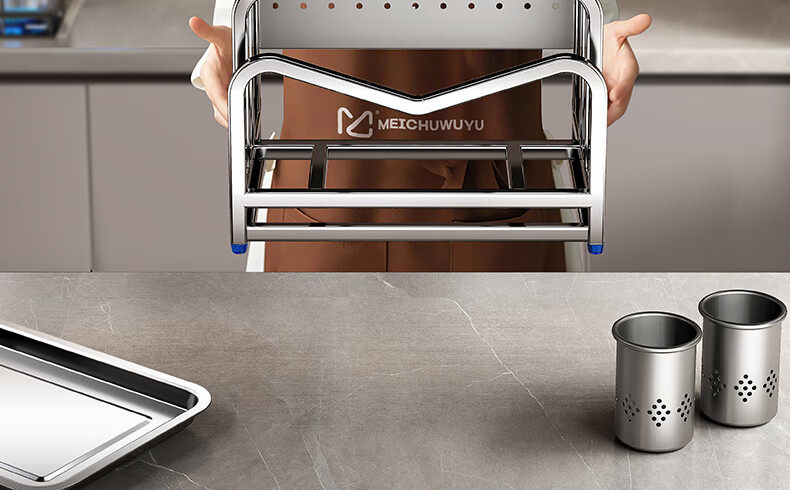 Meichuwuyu Knife Holder, 304 Stainless Steel Kitchen Storage Rack, Knife Block with Cutting Board, Integrated Chopping Board, Knife Storage Rack 14