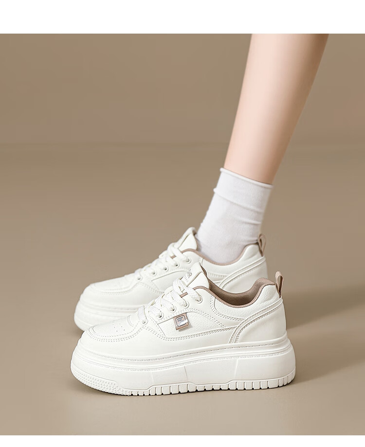 ZHR White Sneakers for Women with Height Increase, Thick Soles, Versatile, Simple, Casual Shoes, Fashionable Lightweight Women's Shoes KE17 Beige 35 9