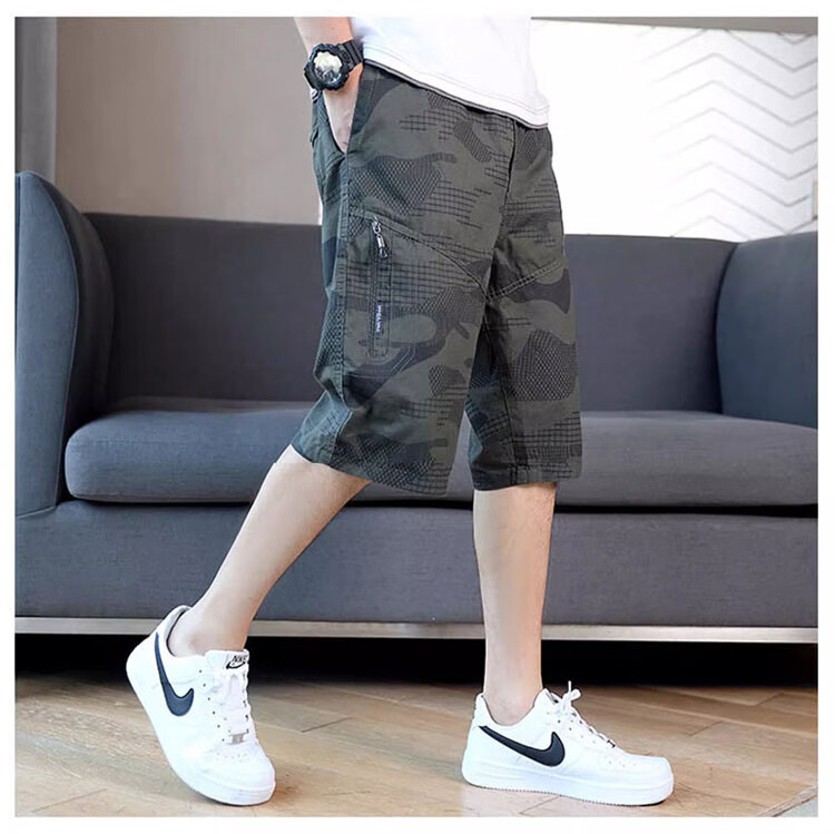 JEEP SPIRIT Men's Workwear Shorts Summer Loose Casual Pants Straight Leg Cotton Cropped Camouflage Light Gray 5XL 4