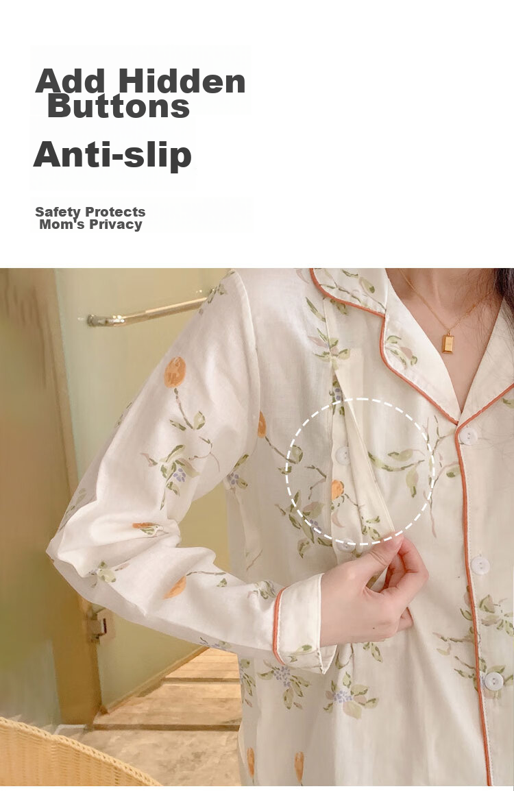 Aibaoshi Maternity Wear, Pure Cotton Gauze, Spring And Summer, Nursing Clothes for Pregnant Women, Breastfeeding Pajamas, Loungewear, Size L, Lemon M347 10