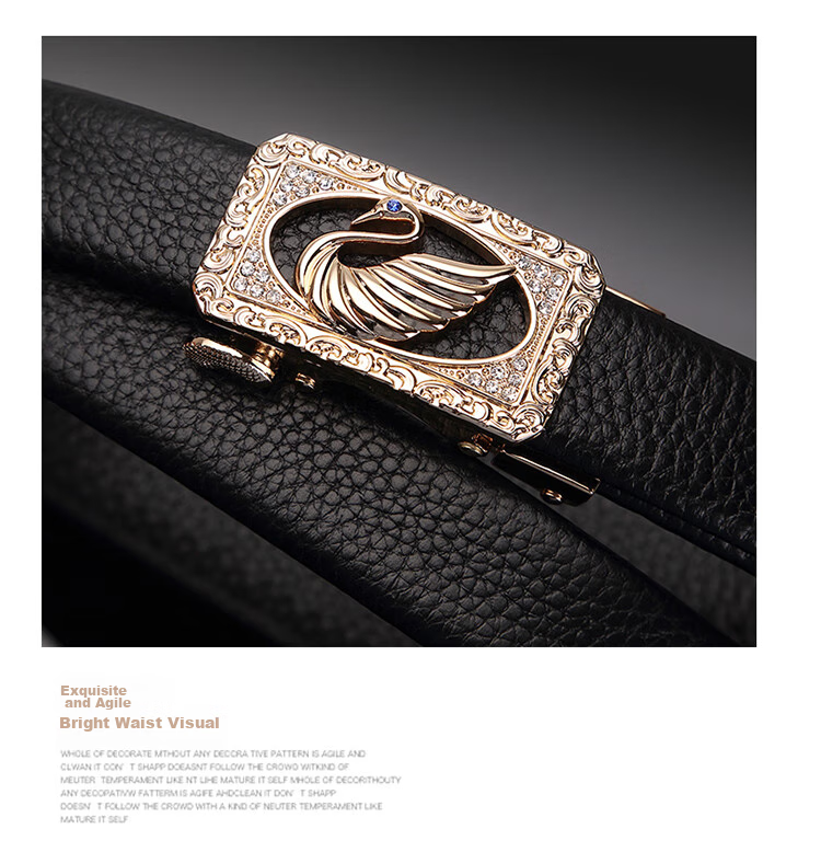 CROCODILE Swan Crystal Diamond Fashion Women's Belt, Top-Grain Leather Waistband, Women's Trouser Belt, Birthday Gift, 2666 Black 5