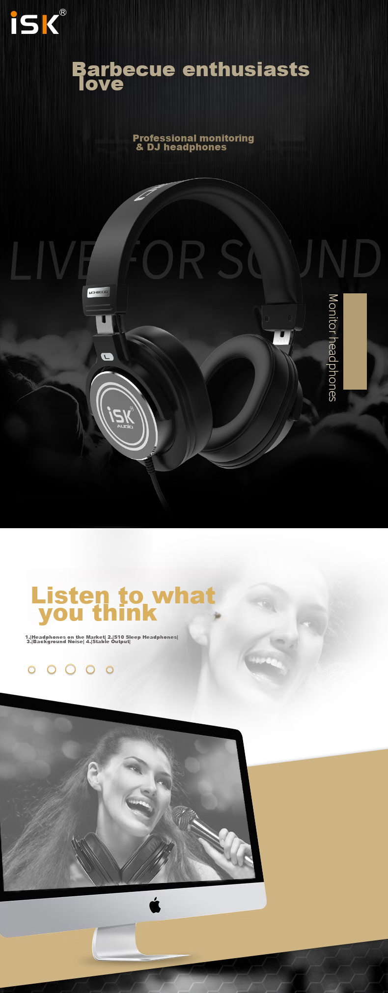 ISK MDH8000 Over-Ear Professional Live Streaming Monitoring Headphones, High-Quality High-Fidelity Dynamic Driver Gift Earphones, Comfortable to Wear, Suitable for Computer, Mobile Phone, Desktop Sound Card, with In-Ear Monitor 1