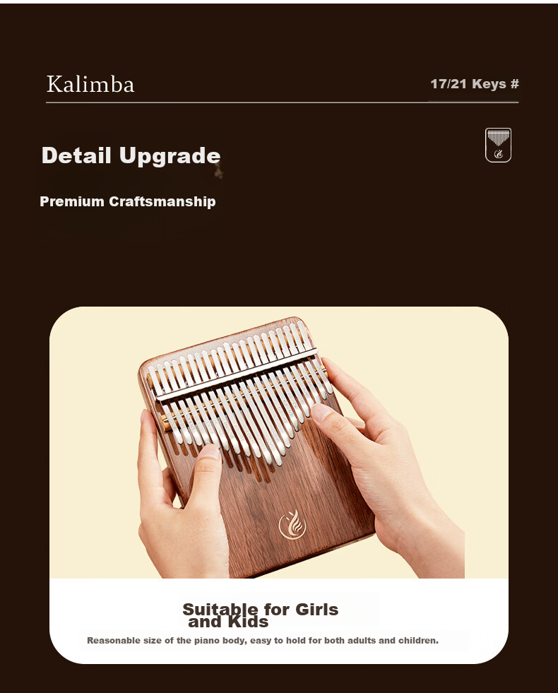 Asasi Kalimba Thumb Piano, 21 Keys, Rosewood, Portable Finger Piano for School Students And Children, Birthday Musical Instrument Gift 6