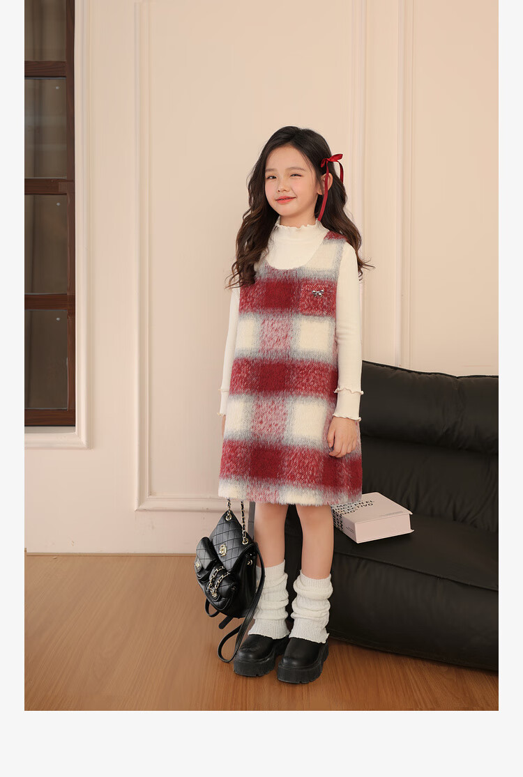 LUSON Chen Dazhu Girls' Vest Dress 2025 Autumn Winter New Year Greeting Red Children's Dress 1