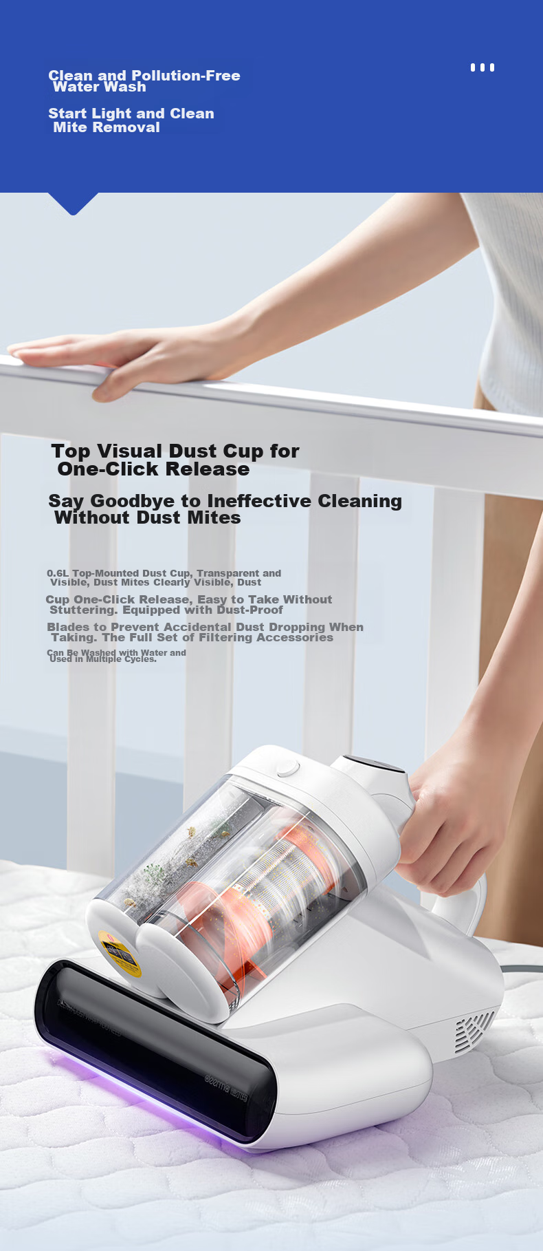 Deerma [Sunlight 65 Degrees] M1 Dual-Cup Smart Dust Mite Remover, Household Handheld Bedside UV 99.9% Sterilization And Mite Removal, Beating And Drying to Remove Mites 31