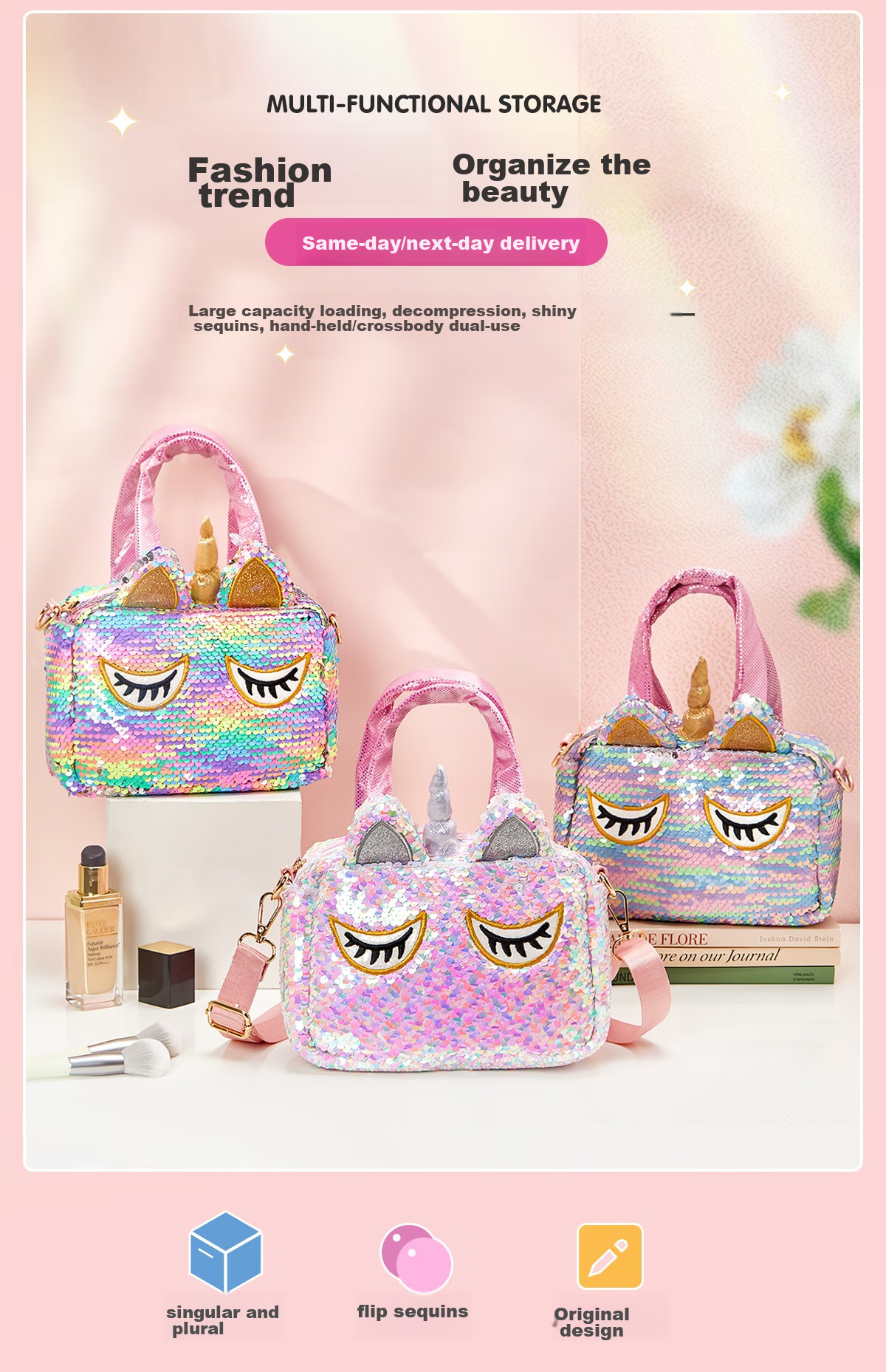 Liangpiandujiaoshou Capybara Colorful Cute Sequin Shoulder Bag Pencil Case, Adorable Children's Birthday Toy Gift 3