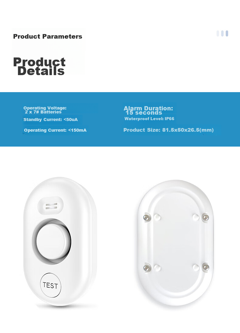 LFang WD61-433 Water Leak Sensor, Household Water Level And Leak Detection, On-Site Alarm, Battery-Powered 8