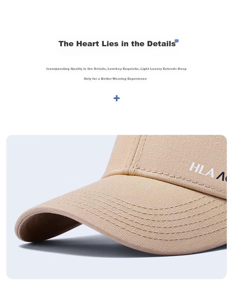 HLA Baseball Cap for Men And Women, Pure Cotton Visor Cap, Large Head Circumference, Fashionable Outdoor Sun Protection Hat, Xingdai Black 11