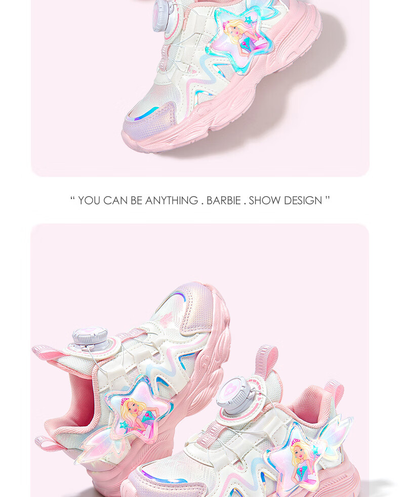 Barbie Girls' Spring And Autumn Single-Lining Princess-Style Sneakers with Rotary Buckle for Running, DA6703 Pink Size 30 9