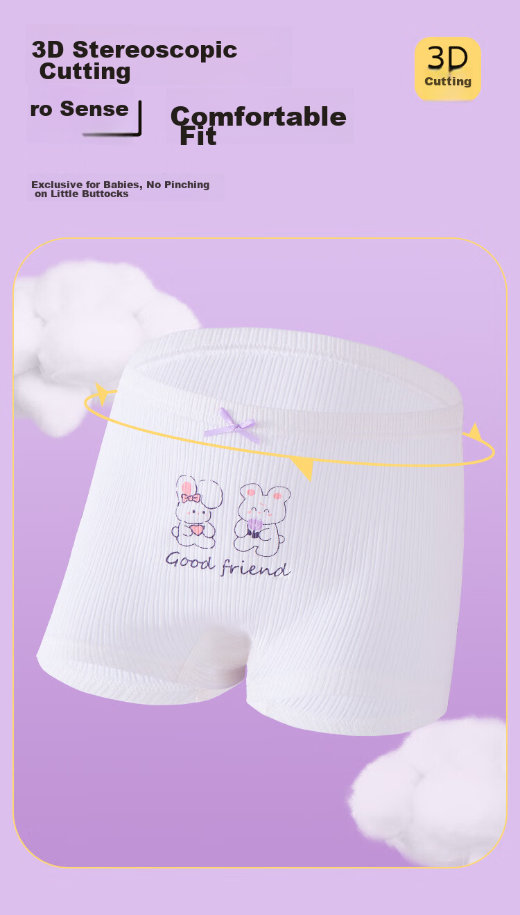 LangSha Children's Underwear, Girls' Underwear, 5A Antibacterial, Pure Cotton Boyshorts for Young Girls, 4-Pack, Kite And Little Rabbit Design, Size 140 7