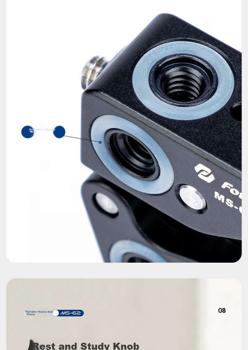 Fotopro MS-62 CNC Precision Machined Surface Anodized Multi-Expand Hole Photography Magic Clamp with Strong Grip 12