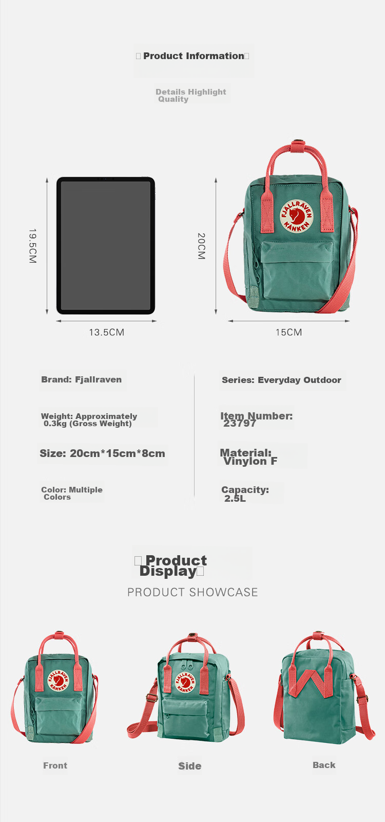 FJALLRAVEN Crossbody Bag, Streetwear Shoulder Bag for Men And Women, School Bag 23797-021, Misty Gray, 2.5L 7