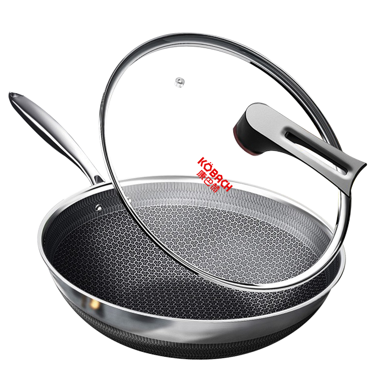 KBH Wok Pan, 316L Stainless Steel Non-Stick Pan, Low Smoke, 32cm Double-Sided Pattern Flagship Model