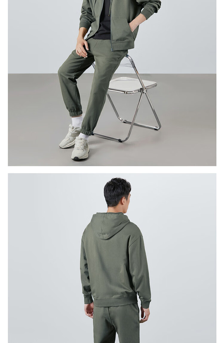 LIMENG Pure Cotton Casual Sports Suit Men Drop Shoulder Loose Fit Spring Autumn Cardigan Men's Sweatshirt Two-Piece Set Black M 7
