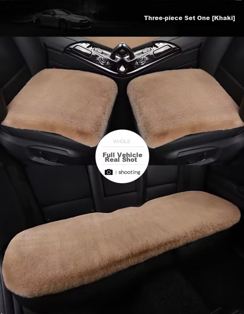 GREAT LIFE Car Seat Cushion, Winter Plush Faux Rabbit Fur Seat Cover, Warm Pad, Front And Rear Single Piece Small Square Cushion, Three-Piece Set 15