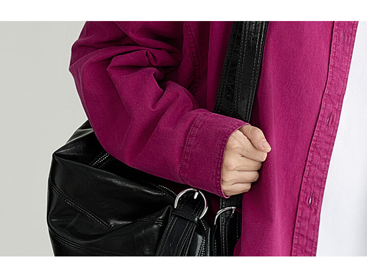 Dme Vintage Washed Spring Elegant Magenta Loose Fit Turndown Collar Long Sleeve Blouse for Women, Purple-Red, Size M 18