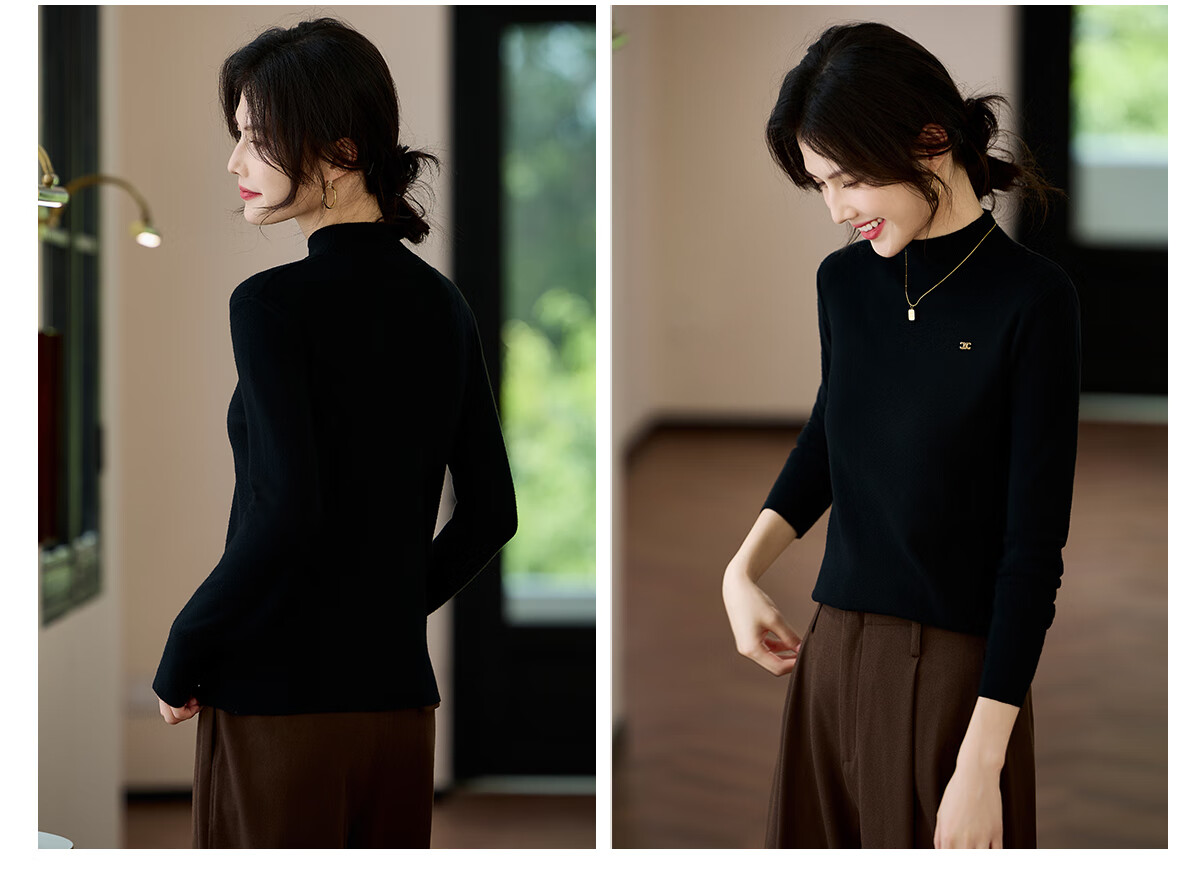 Taxiang Women's Semi-Turtleneck Knit Sweater, Autumn And Winter Inner Layering Solid Color Slim-Fit Pullover Sweater T143Z3040 34
