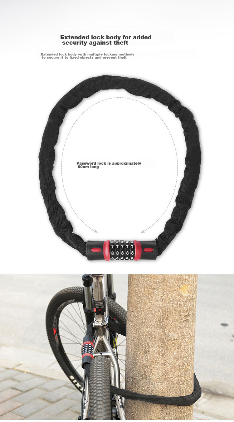 HOTUN Password Chain Lock Bicycle Lock Mountain Bike Lock Electric Bike Lock Glass Door Lock Anti-Theft Chain Lock 0.6 Meters 4