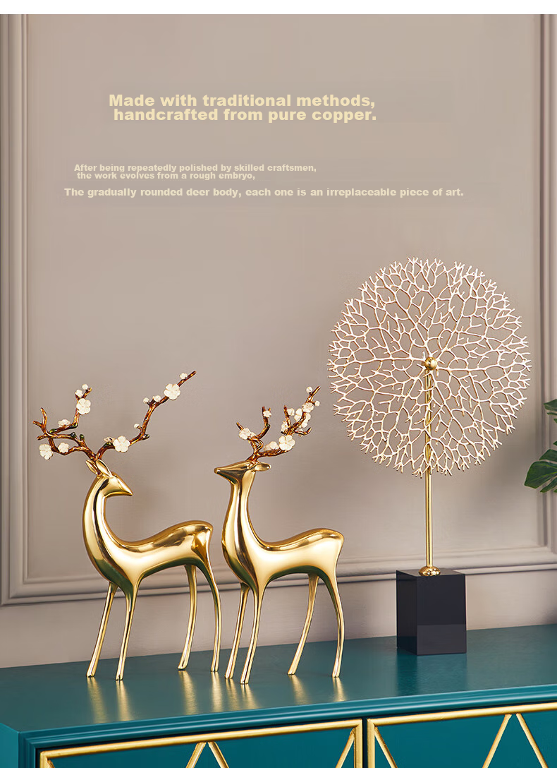Nuoshiman Copper Deer Living Room Ornament, Craft Office TV Cabinet Entrance Decoration, Wedding Housewarming Gift, Moving And Business Opening Present 4