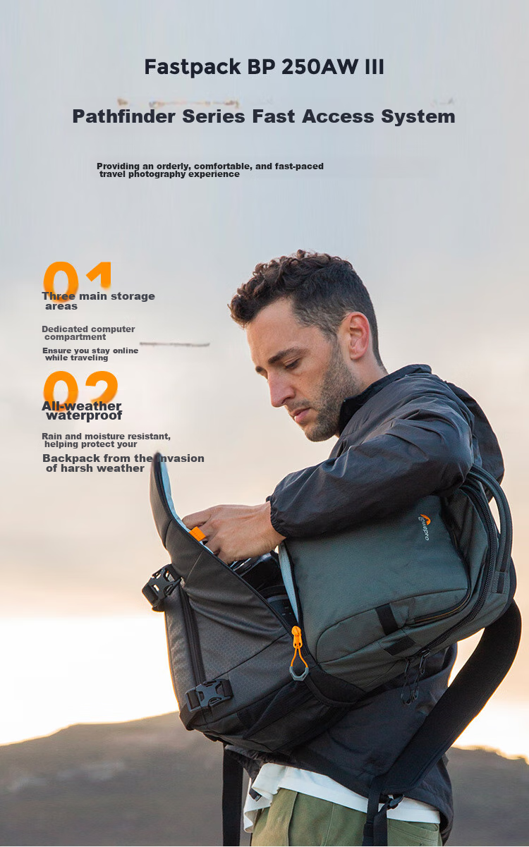 LOWEPRO Leshebao Camera Bag, Fastpack BP 250AW III Fengxingzhe, Professional DSLR And Mirrorless Outdoor Travel Rainproof Backpack Photography Bag, Black, LP37333-PWW 4