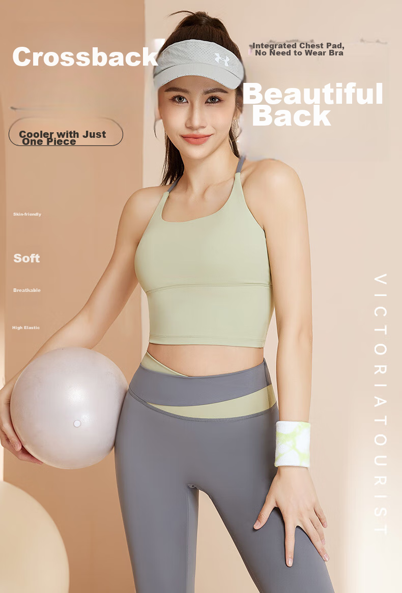 VICTORIATOURIST Women's Yoga Wear, Autumn And Winter Quick-Dry Sports Bra, High-Intensity Training Suit, Running Fitness Vest Two-Piece Set, Green XL 1
