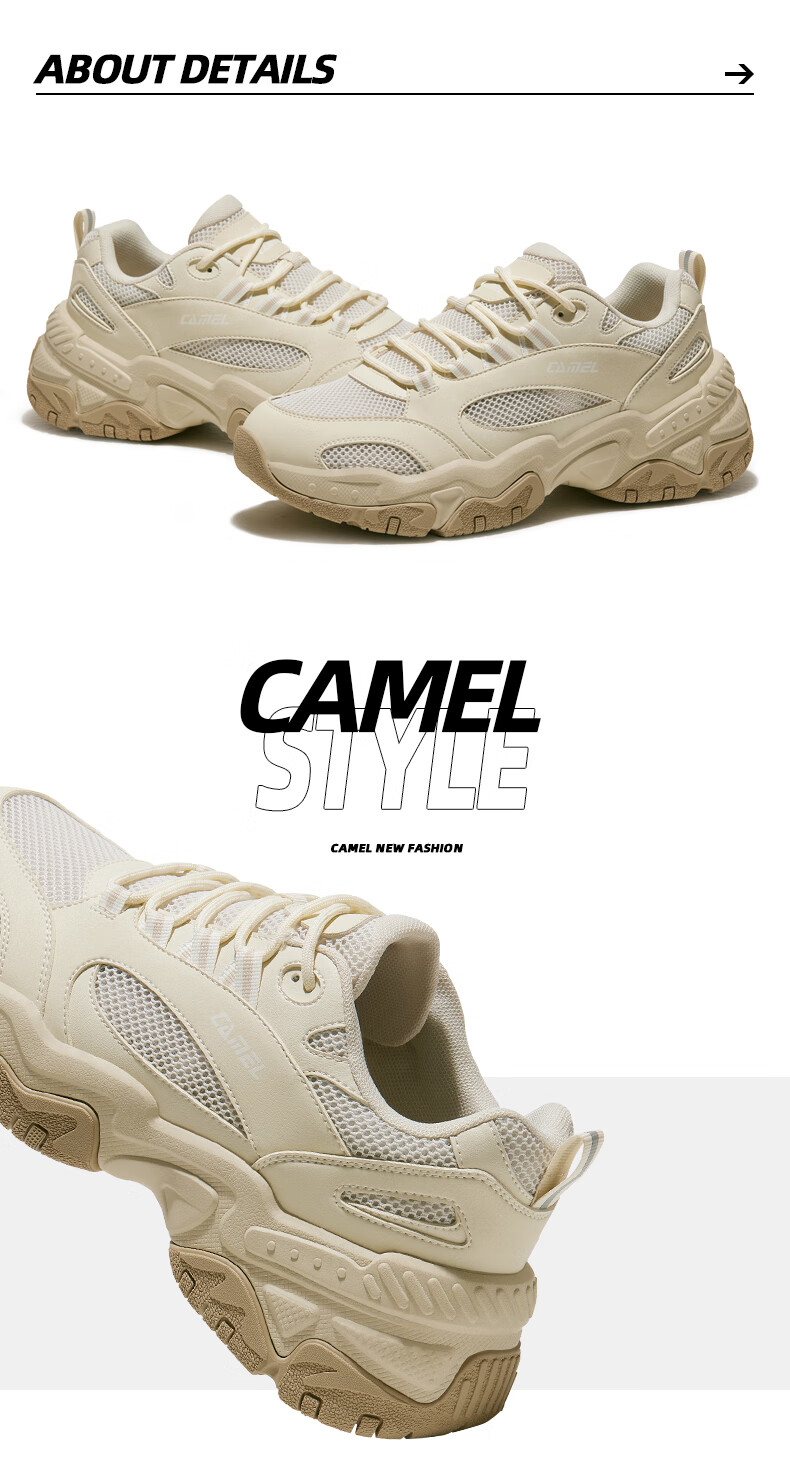 CAMEL Retro Chunky Women's Shoes, Platform Heightening Casual Sneakers X24B09L7009, Cream White/blue, Size 37 43