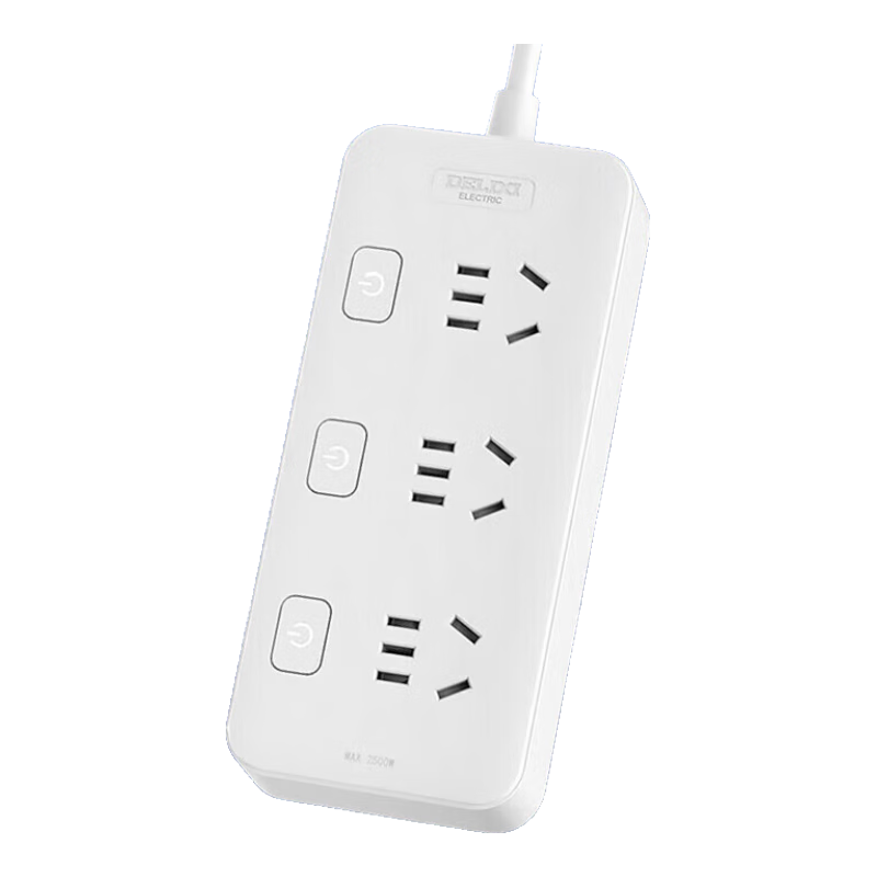 DELIXI 3C Certified National Standard Split Control Power Strip with Switches / Power Bar / Extension Cord / Surge Protector / Power Board / Strip Board / Cable Reel, 3 Outlets, Full Length 3 Meters